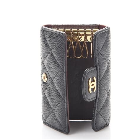 chanel key holder caviar leather|CHANEL Caviar Quilted 6 Key Holder Black .